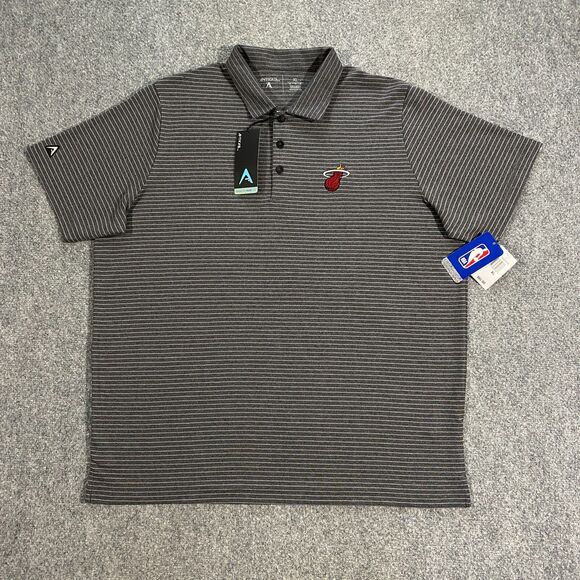 Antigua Other - Miami Heat Antigua Striped Polo Adult X-Large XL Gray Embroidered NBA Basketball